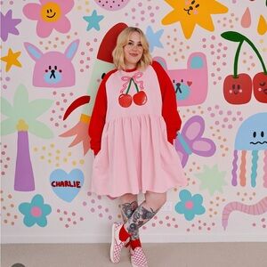 Cass Danson NWT Pink and Red Cherry Dress